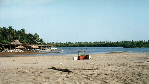 Enramada restaurants fronting the lagoon at Barra de Potosí, Guerrero, Mexico Enramada restaurants fronting the lagoon at Barra de Potosí, Guerrero, Mexico