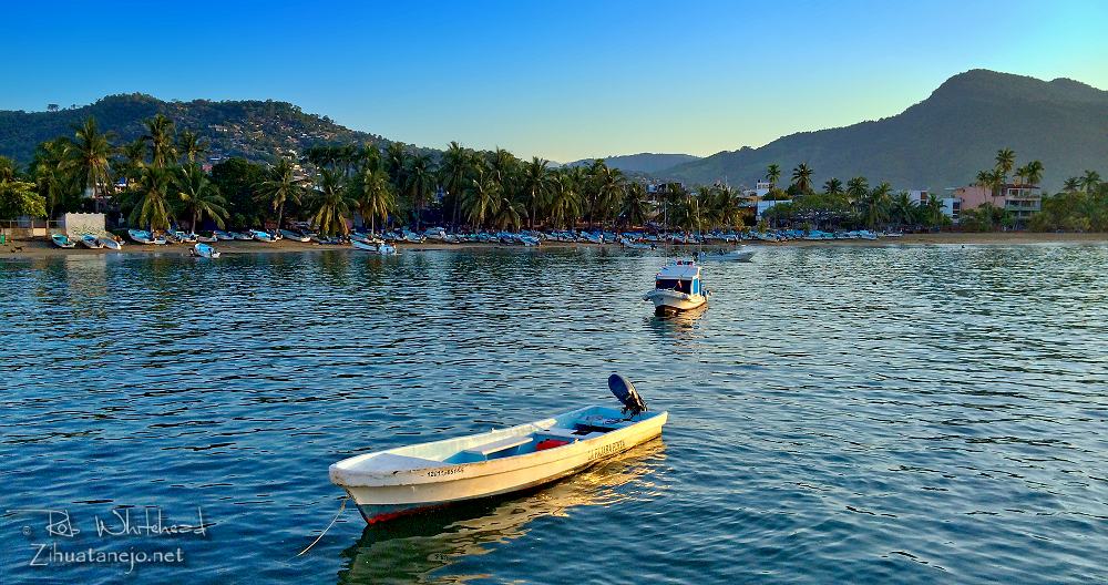 Pangas in the calm waters of Zihuatanejo Bay